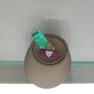 Heart-Shaped Diamond and Pink Gemstone Ring