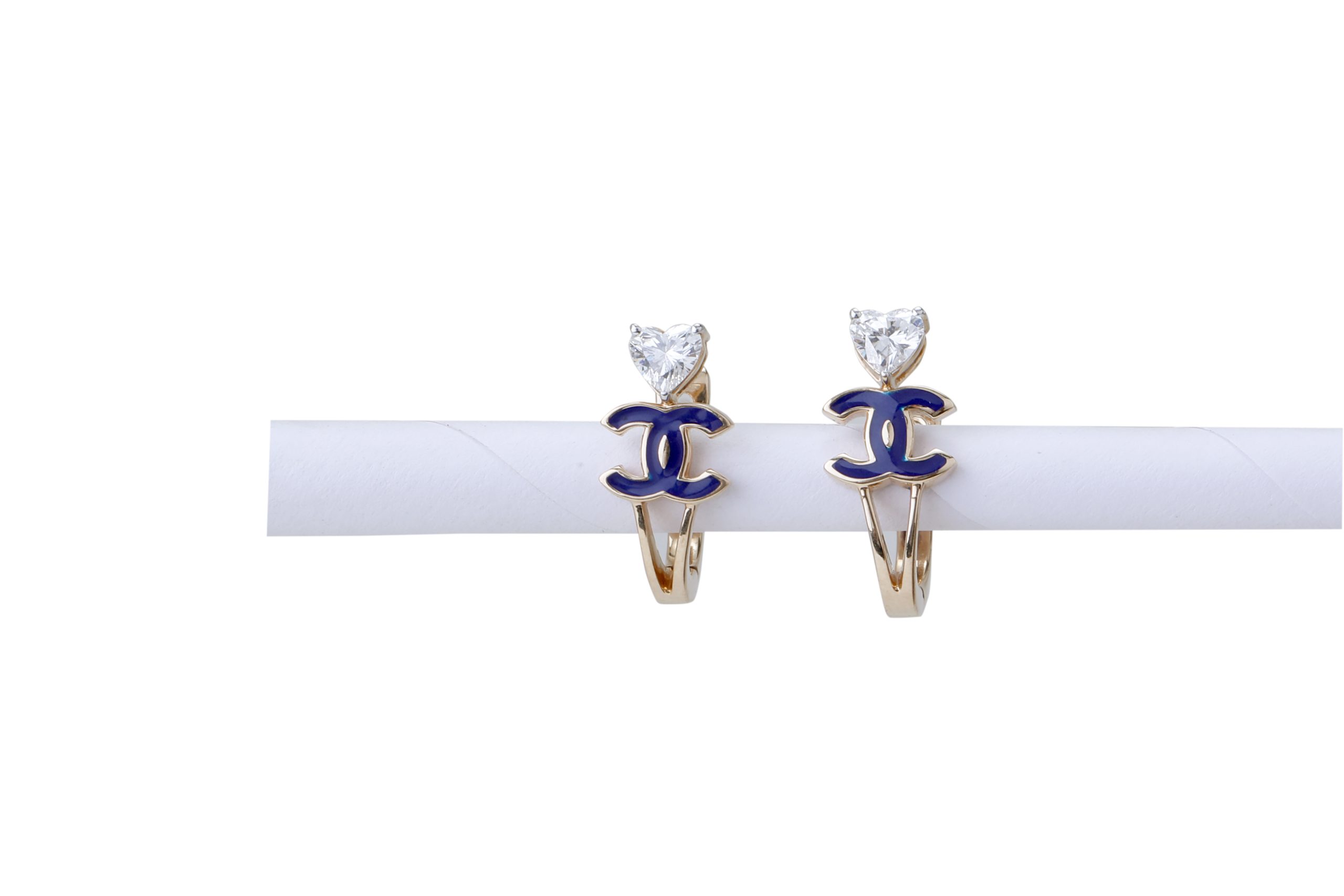 Gold & Blue Enamel Hoop Earrings