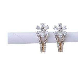Gold Floral Diamond Hoop Earrings