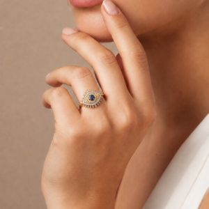 Blue Stone Evil Eye Diamond Ring